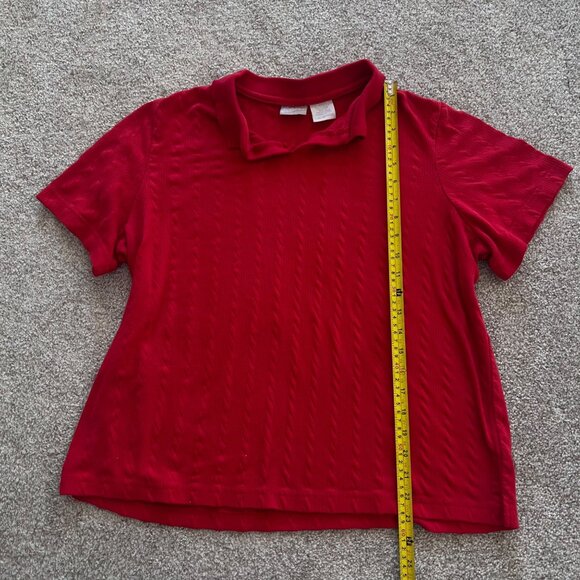 Vibrant Red Cable Knit Collared Womens Flowy Golf Top Vintage Y2K Blair Large - Picture 5 of 6